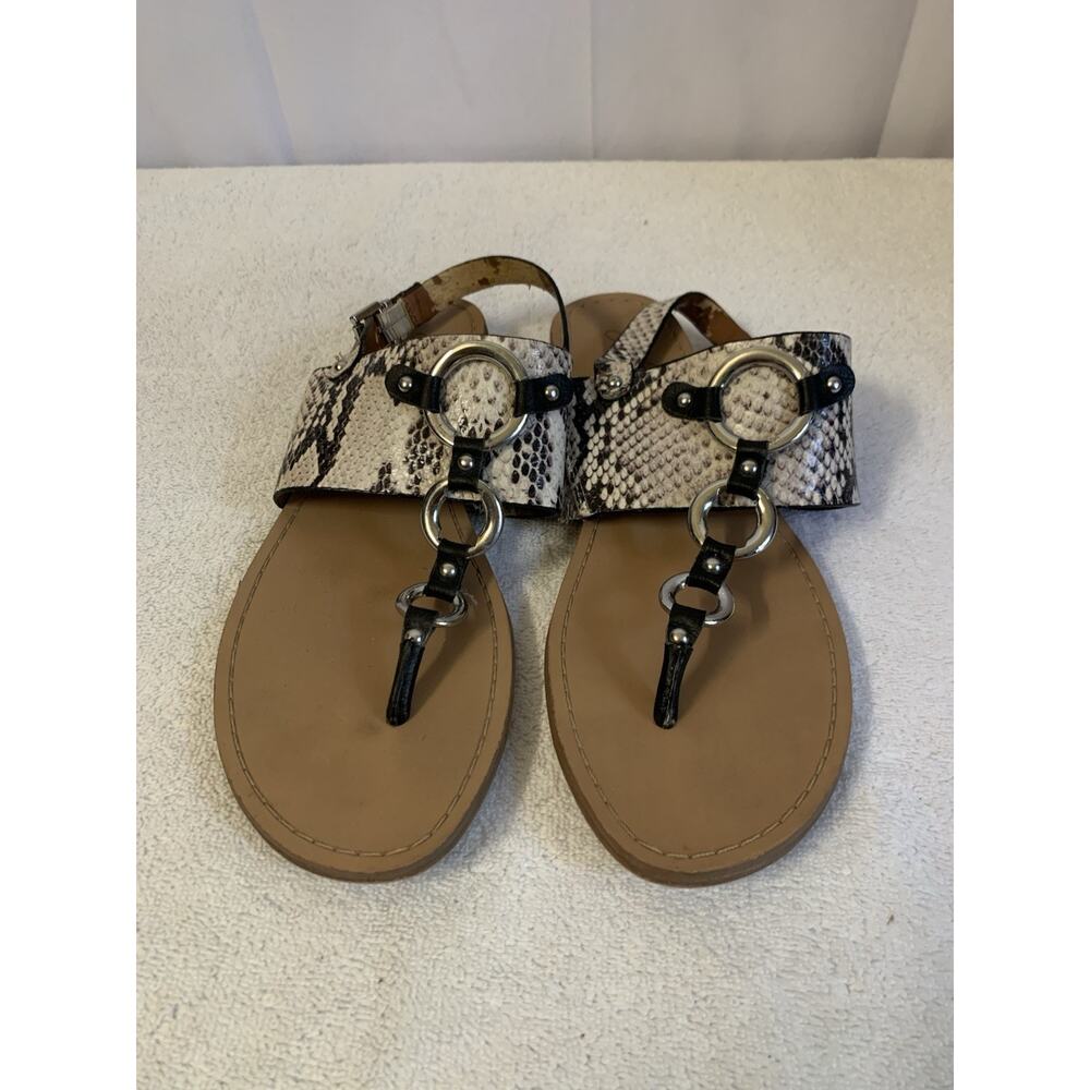 Arturo Chiang Black/white Leather Marina O-Ring & Buckle Sandals Size 10M